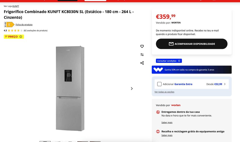 Vendo frigorifico usado mas em muito boas condições da Kunft