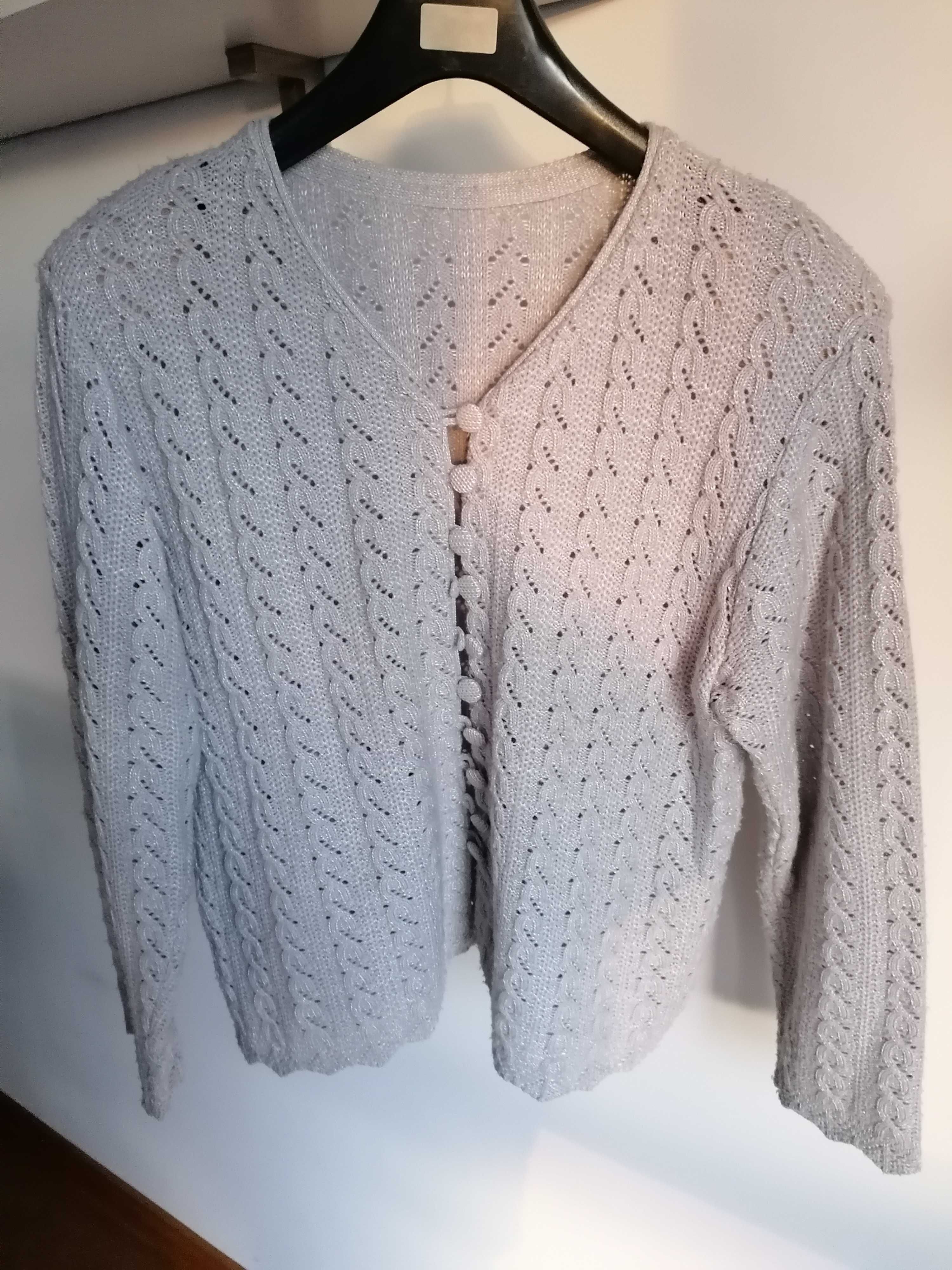 Lana szary sweter rozpinany jedwab vintage r. L/XL 40/42