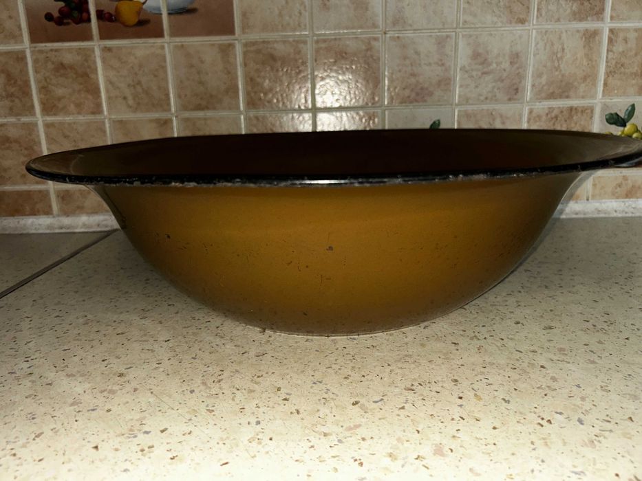 DUŻA Emaliowana Brązowa MISKA - 50 cm - PRL !