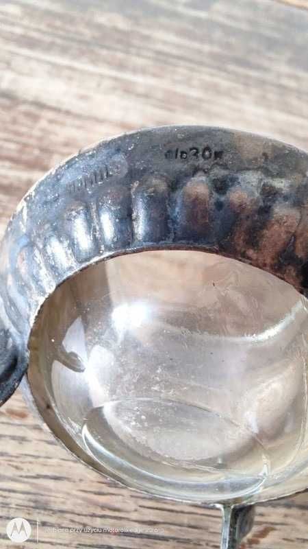 Zabytkowa solniczka, platerowana Jummet, sygnowana z łyżeczką