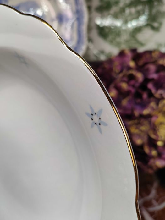 Złocone talerze obiadowe płaskie oraz głębokie - 8 + 9 sztuk - Colditz