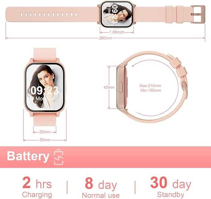 Smartwatch dla kobiet, ekran dotykowy 1,85", z funkcją telefonu