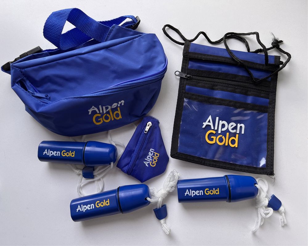 Gadżety reklamowe Alpen Gold z lat 90-tych, nowe, 9 sztuk