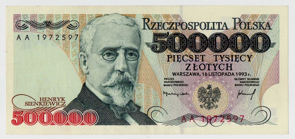 Banknot 500 tyś 1993 - seria AA - Stan bardzo ładny