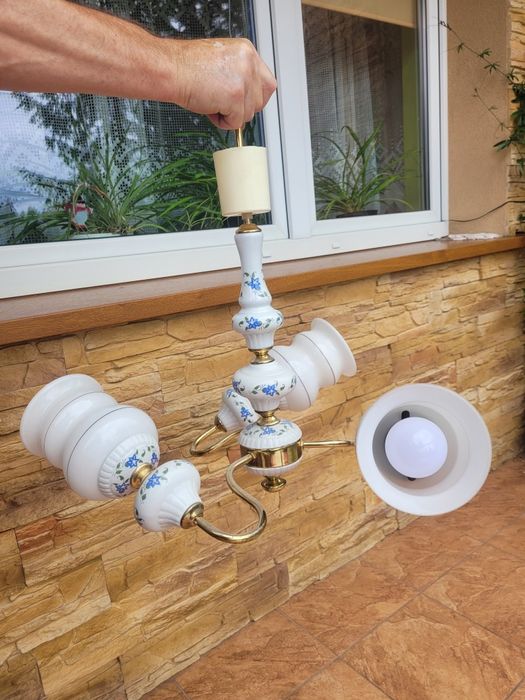 Żyrandol porcelanowy 3 ramienny PRL
