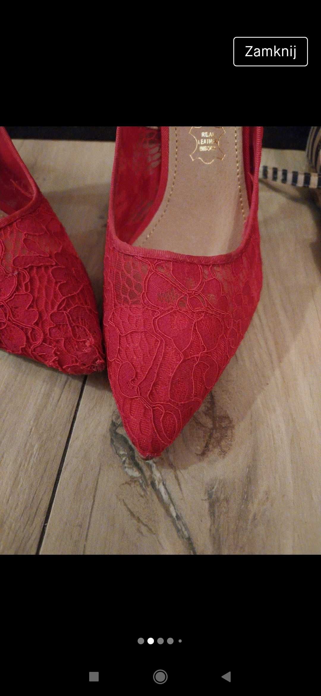 Buty czerwone szpilki koronka r40 baleriny białe r 40