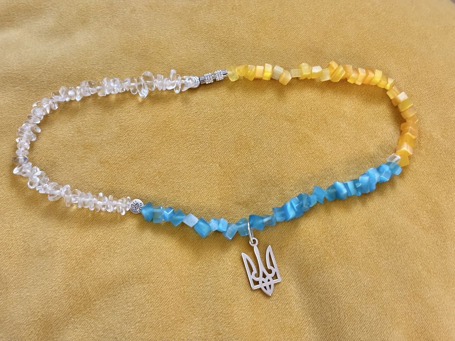 Патріотичне намисто тризуб срібло натуральний камінь