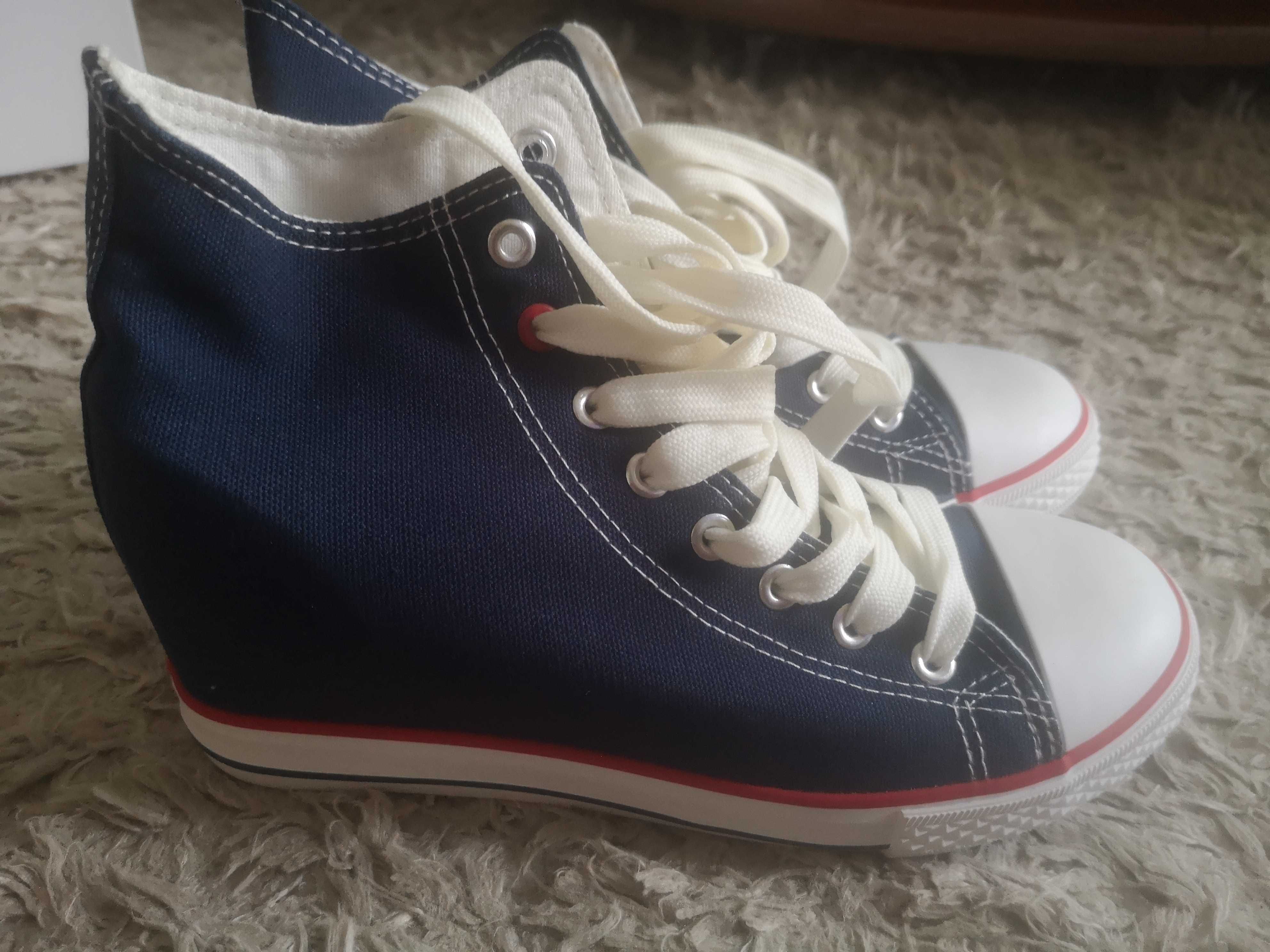 NOWE trampki/Sneakersy na koturnie Nylon Red, r. 39
