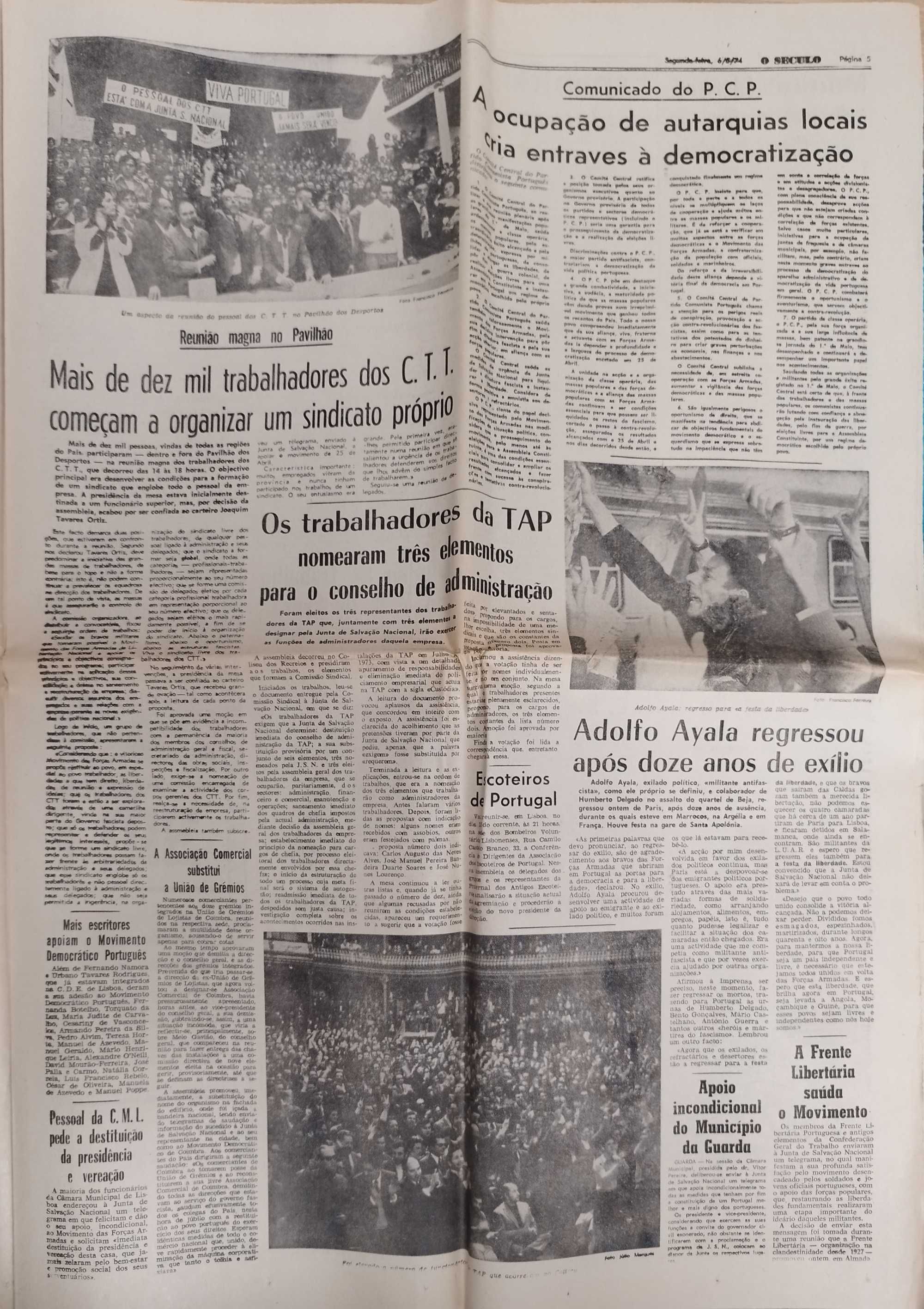 Jornal "O Século" 6 de maio 1974- após 25 abril 74
