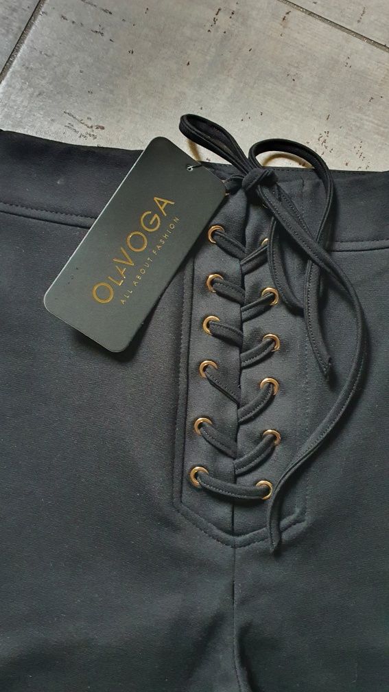 Ola Voga czarne spodnie bardzo wysoki stan wiązanie premium S