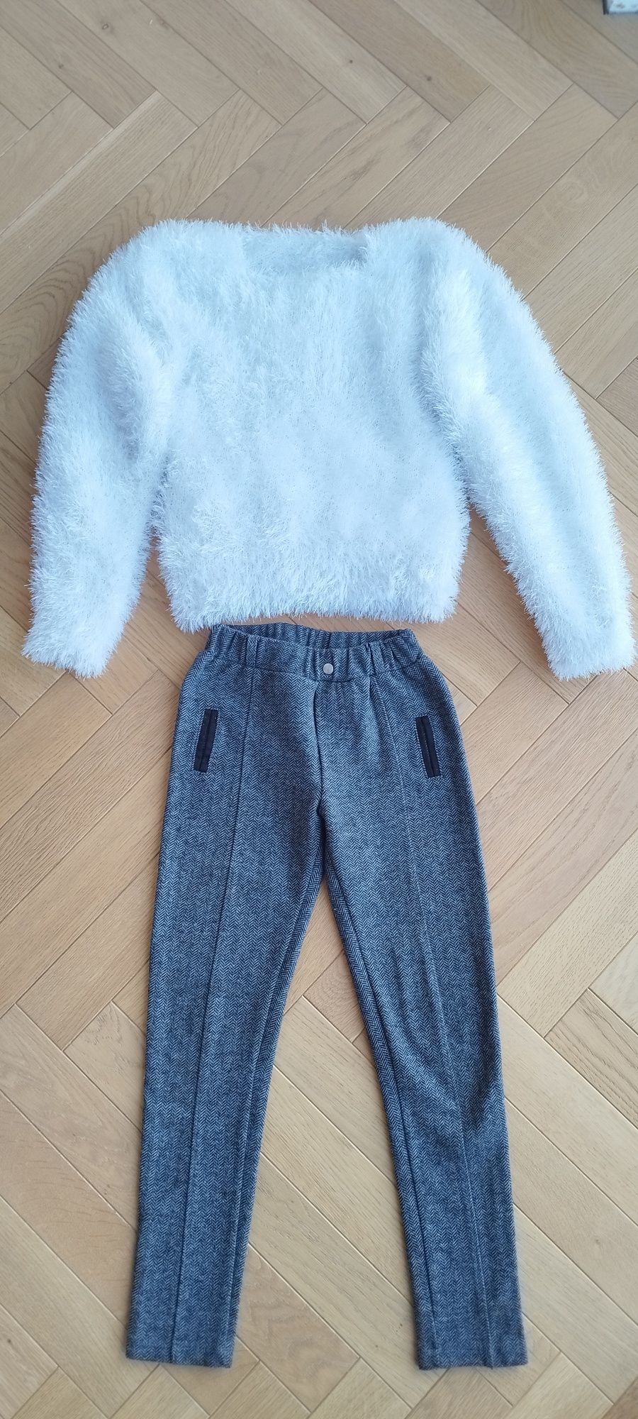 spodnie legginsy sweter włochaty biały świąteczny wizytowe galowe 140
