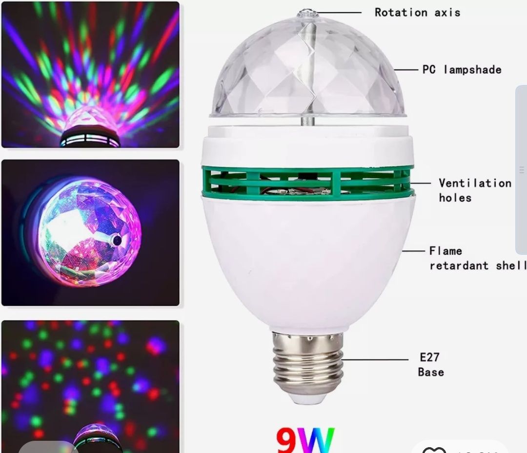 Lâmpada led colorida rotativa bola de cristal colorida