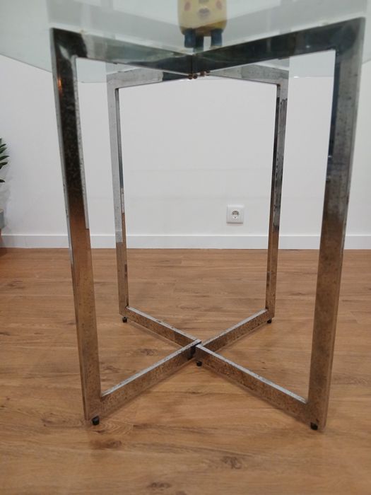 Mesa de vidro temperado e pes inox 80 x 80 x 1