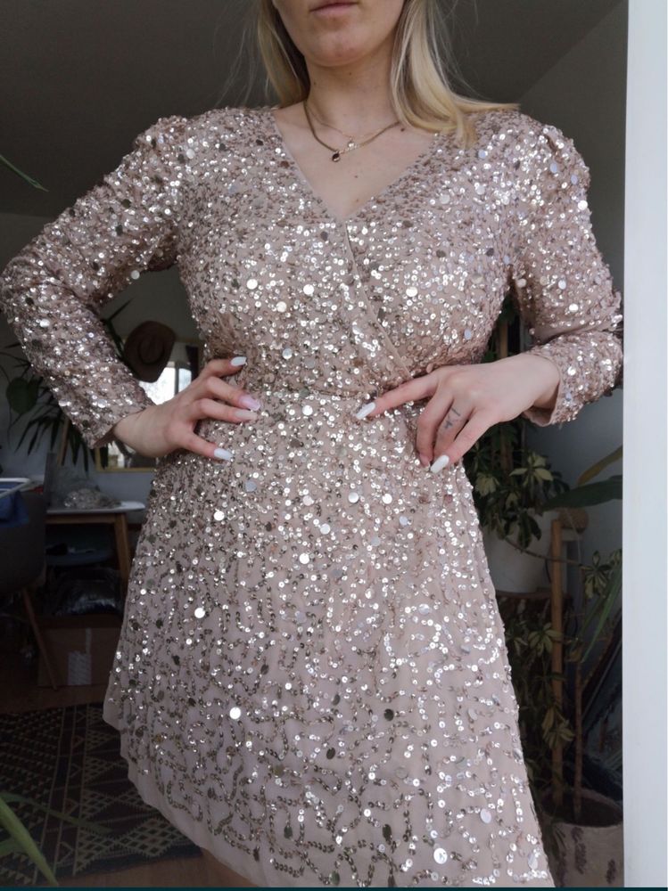 Maya deluxe cekinowa sukienka mini kopertowa 44 xxl asos luxe