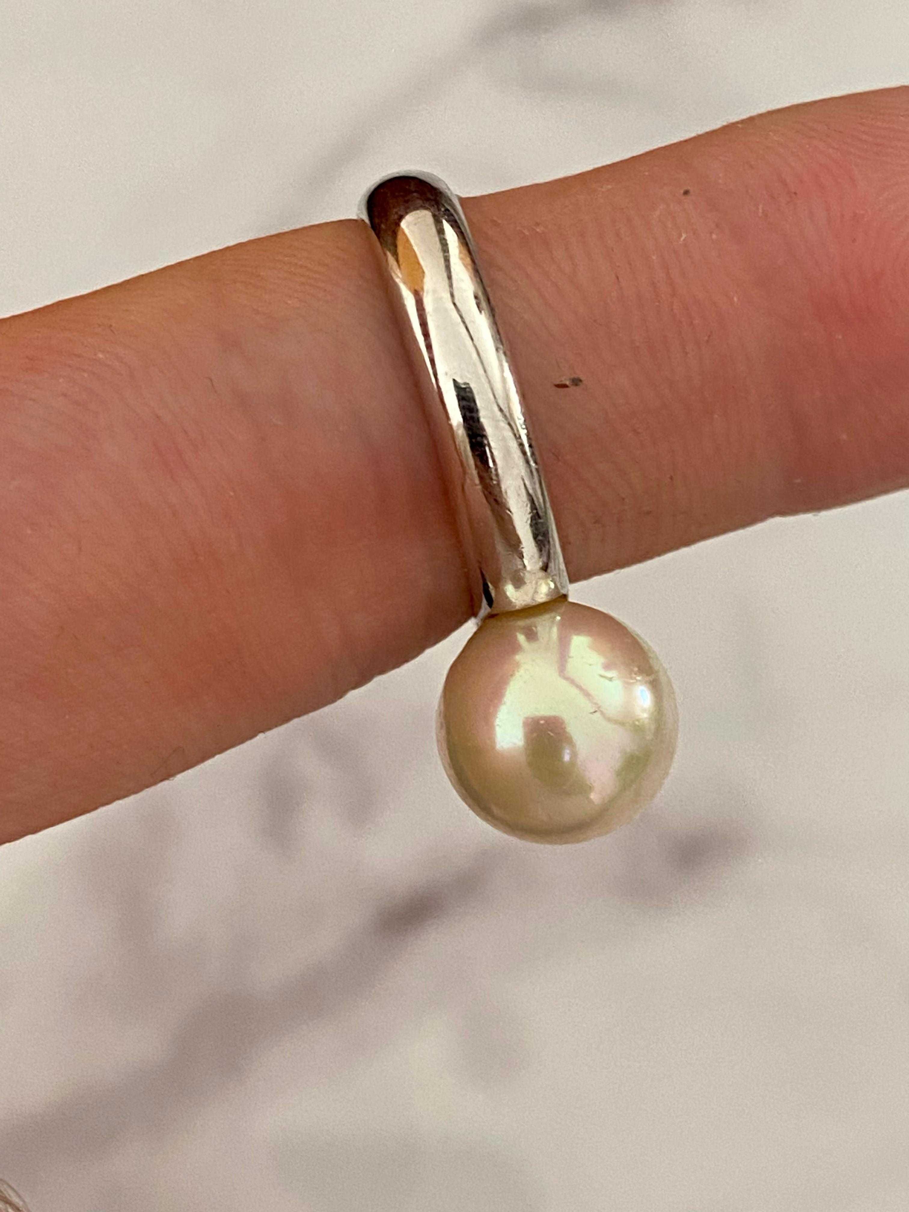 Anel de Prata Sólida com Pedra Estilo Pérola