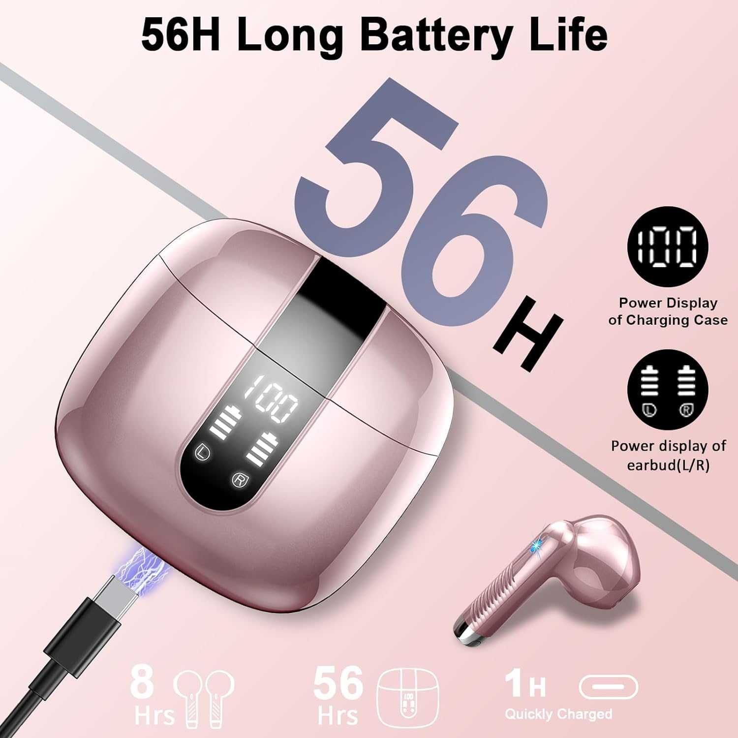 Słuchawki Bluetooth 5.3 bezprzewodowe DRSAEC J55 ROSE PINK