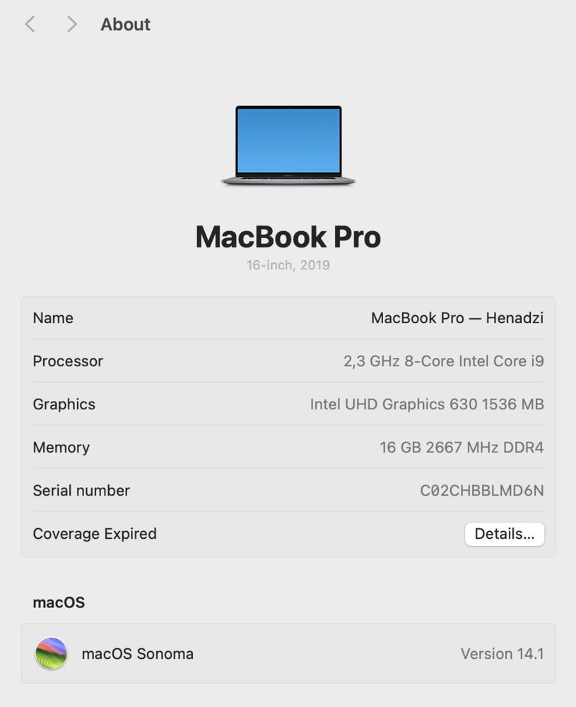 MacBook Pro 16 cali, i9/16/1TB