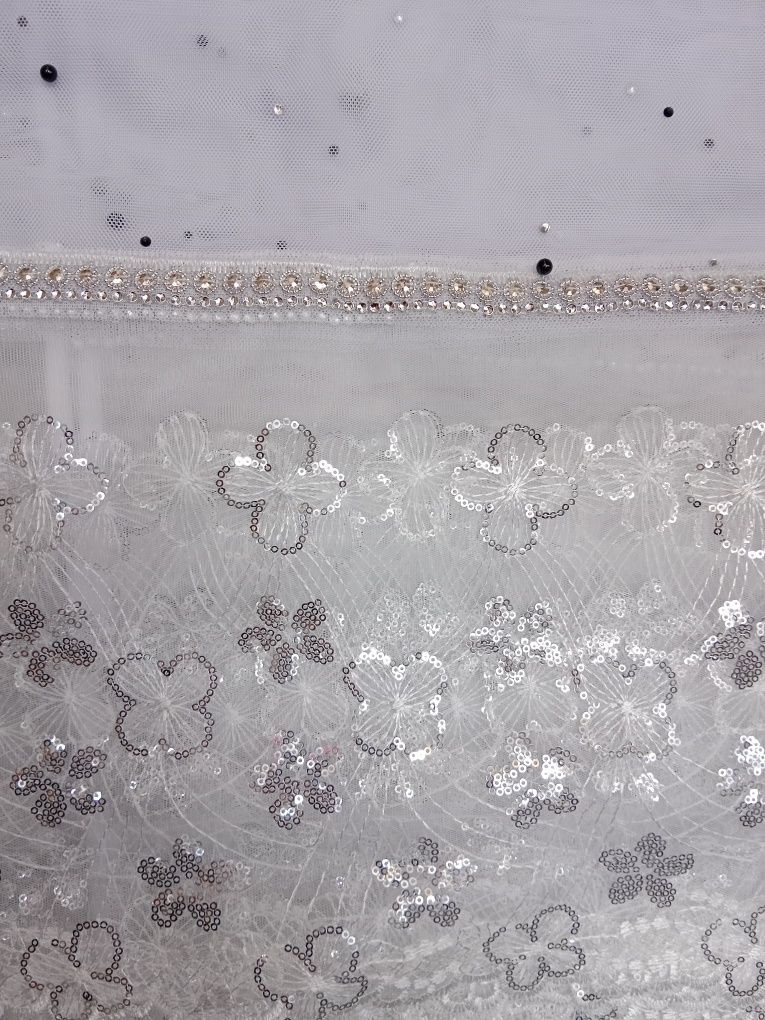 Firany nowe 400cm x 220 perełkami i srebrną gipiurą
