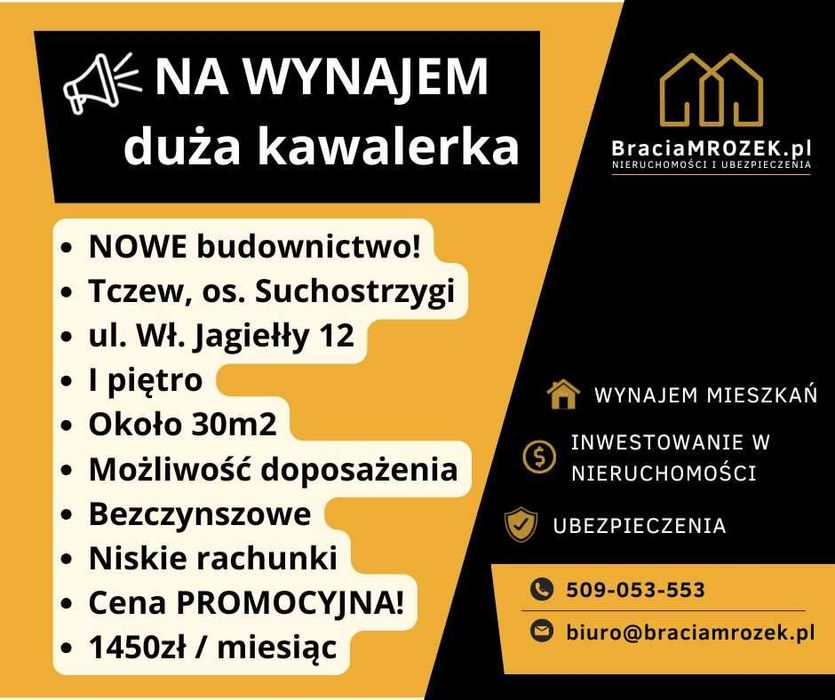 Suchostrzygi, Duża kawalerka, 1piętro, Nowe bud. -BONUS! WolneOdZaraz!