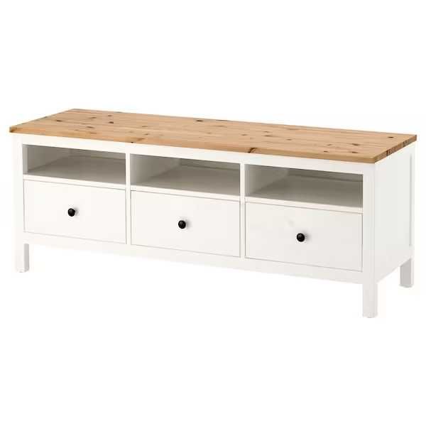 HEMNES Szafka Ikea RTV biała bejca/jasnobrązo 148x47x57 Nowa Okazja TV