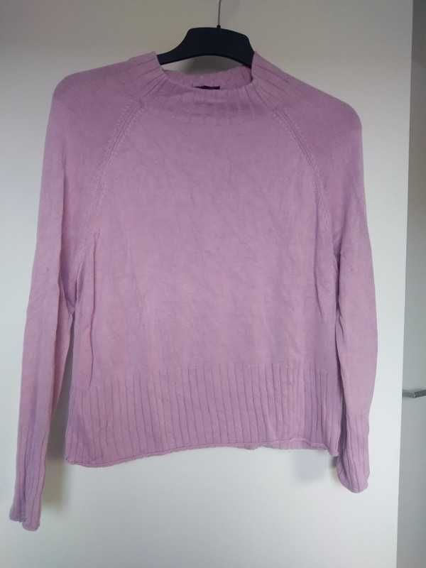 Luźny sweter z golfem różowy C&A lyocell wełna wiskoza jedwab
