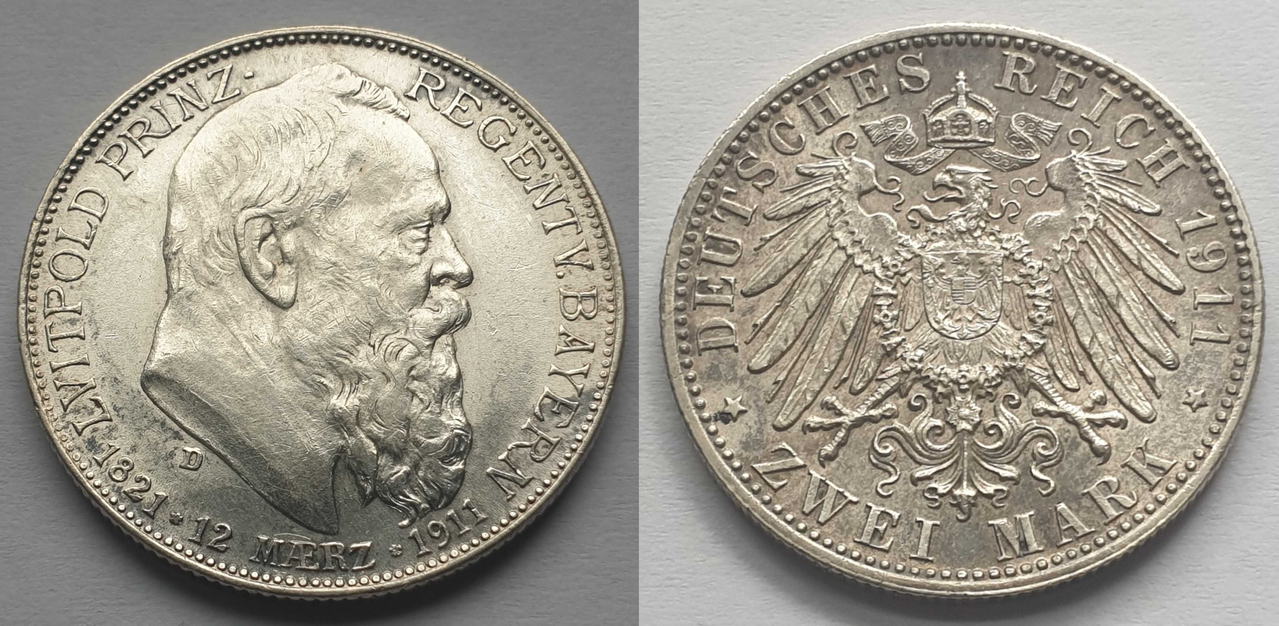 Moneta Niemcy Bawaria 2 Marki 1911 srebro