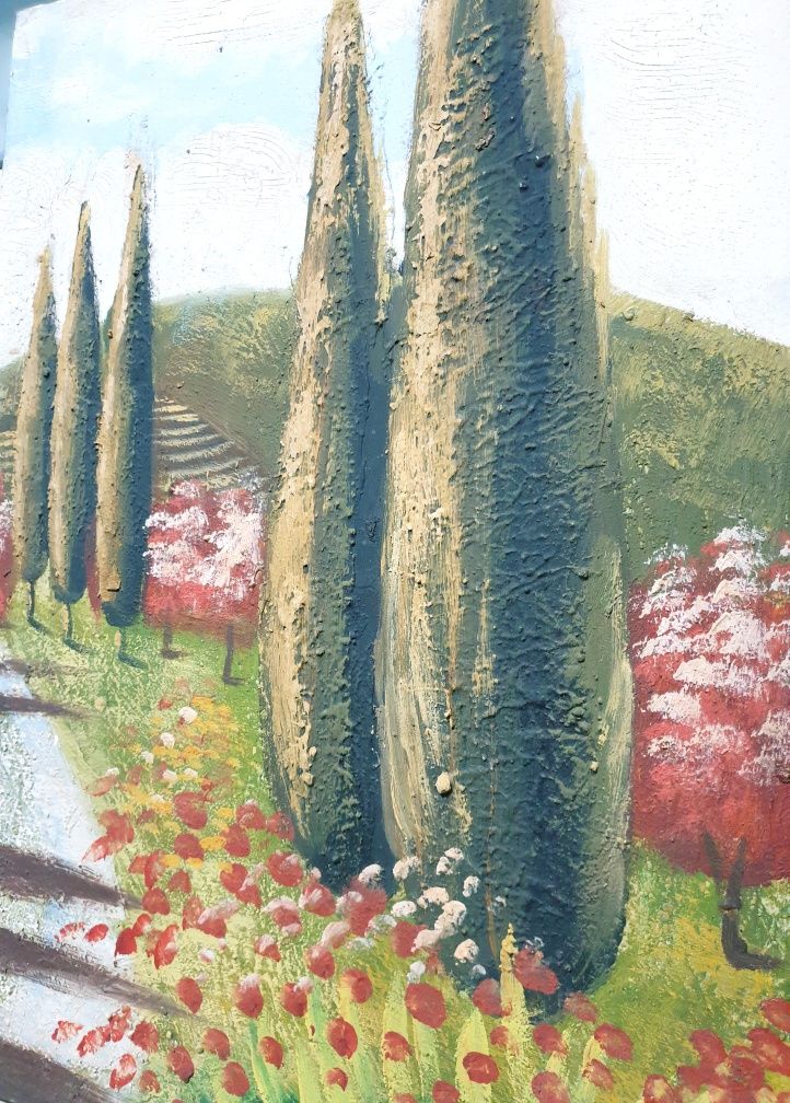 Pintura paisagística da Toscana em relevo sobre tela
