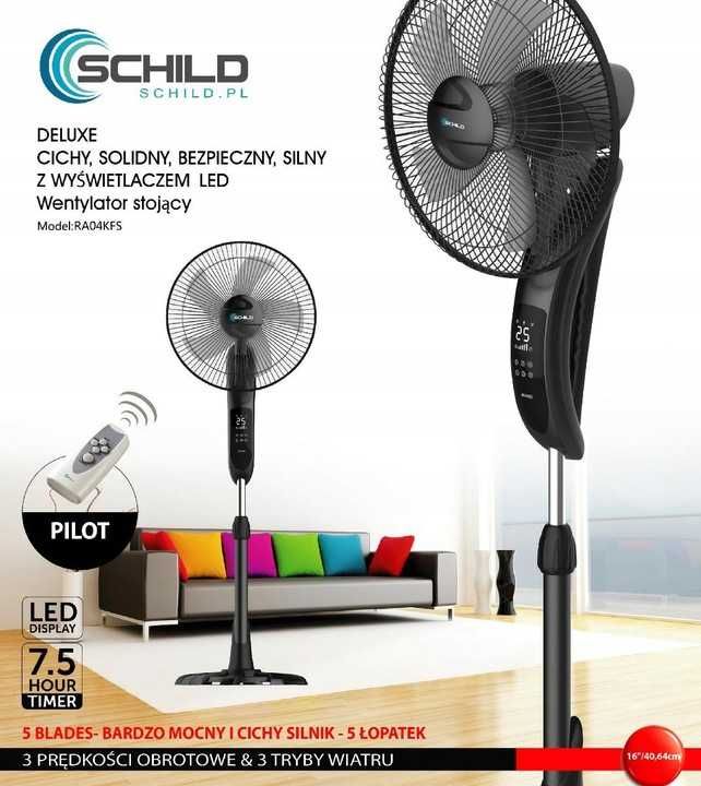 Вентилятор напольный Schild RA04KFS черный 5 лопастей
