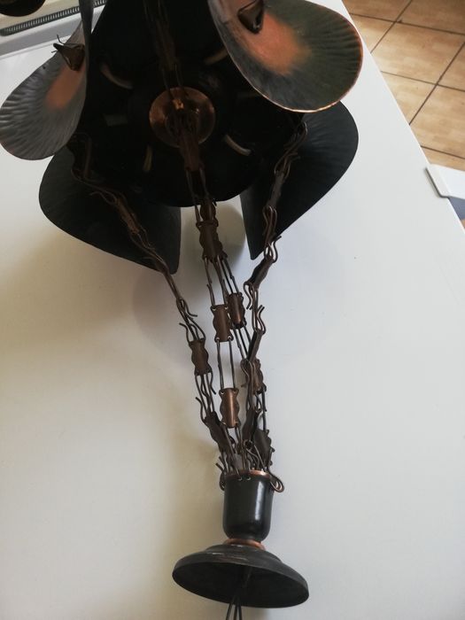 Starocie-UNIKAT-DUZY-62cm-METALOWY-babciny żyrandol-SPRAWNY-