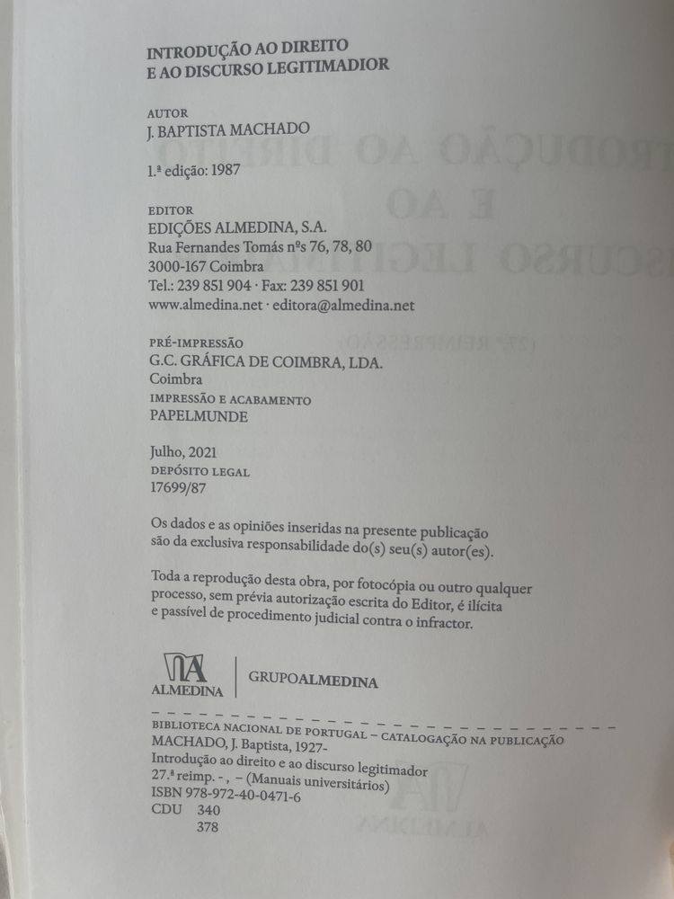 Livro “Introdução ao Direito e ao discurso legitimador” encadernado