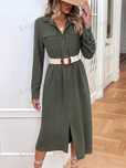 Sukienka Koszulowa Rozkloszowana Midi Oliwkowa Casual Shein L 40