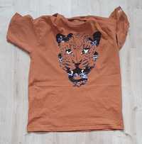 Koszulka t-shirt Cool Club 164 cekiny tygrys