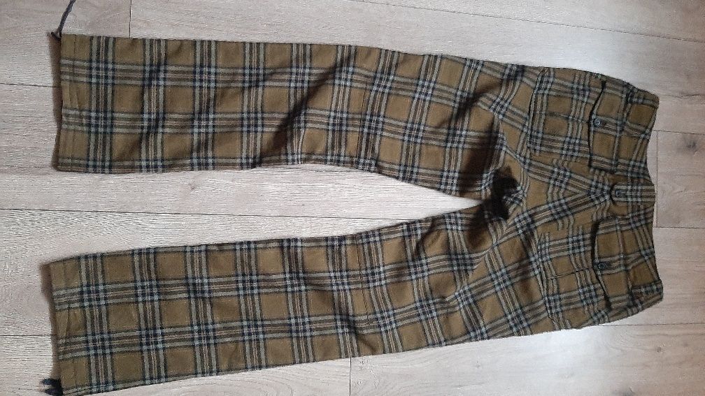 Spodnie w kratkę Wełna Pas 2x43 L