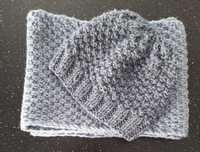 HANDMADE szal komin i czapka komplet wełna ciepły na zimę