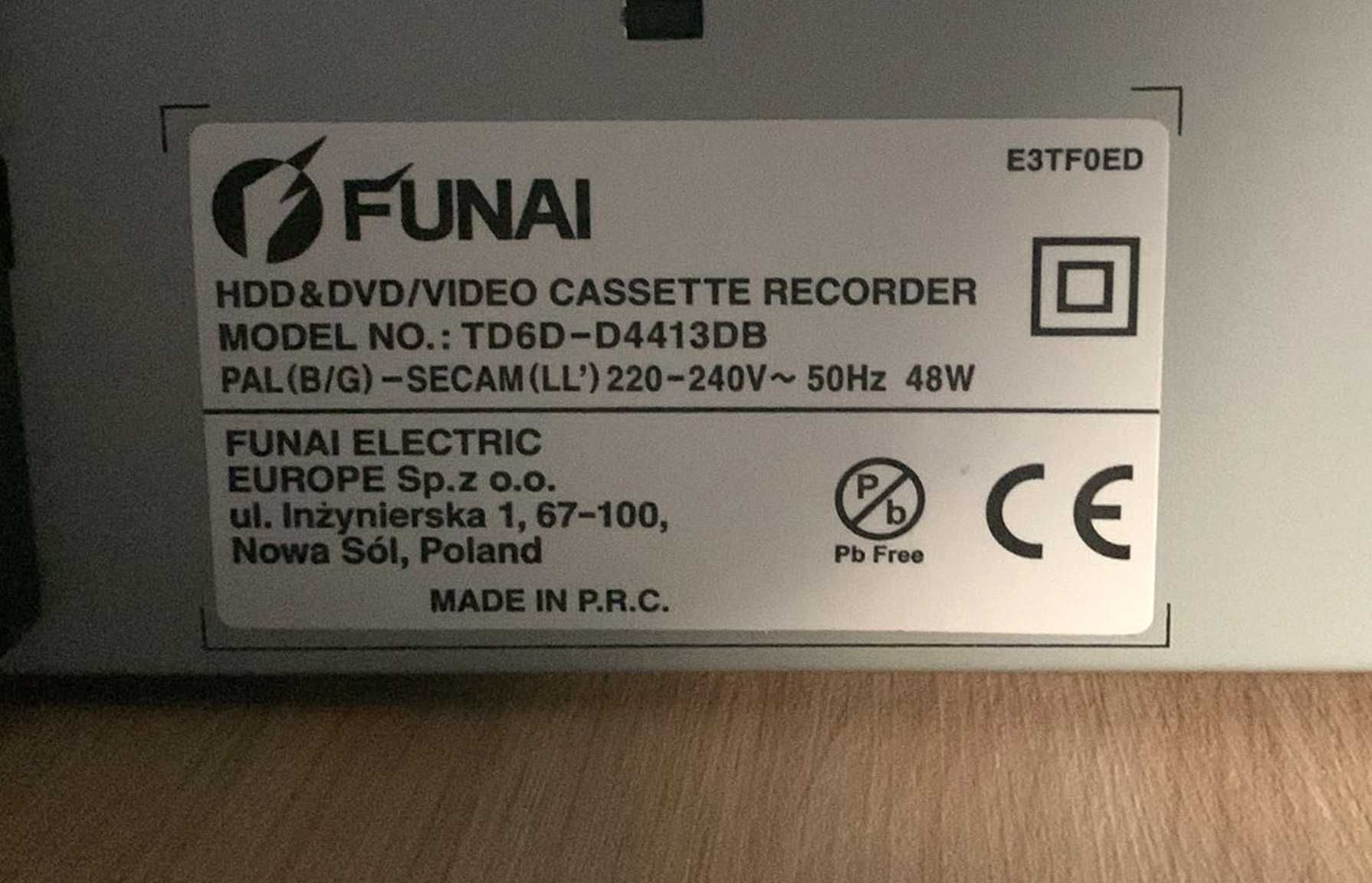 Funai TD6D-D4413DB - DVD/HDD/VHS COMBO pilot, przegrywanie VHS na DVD