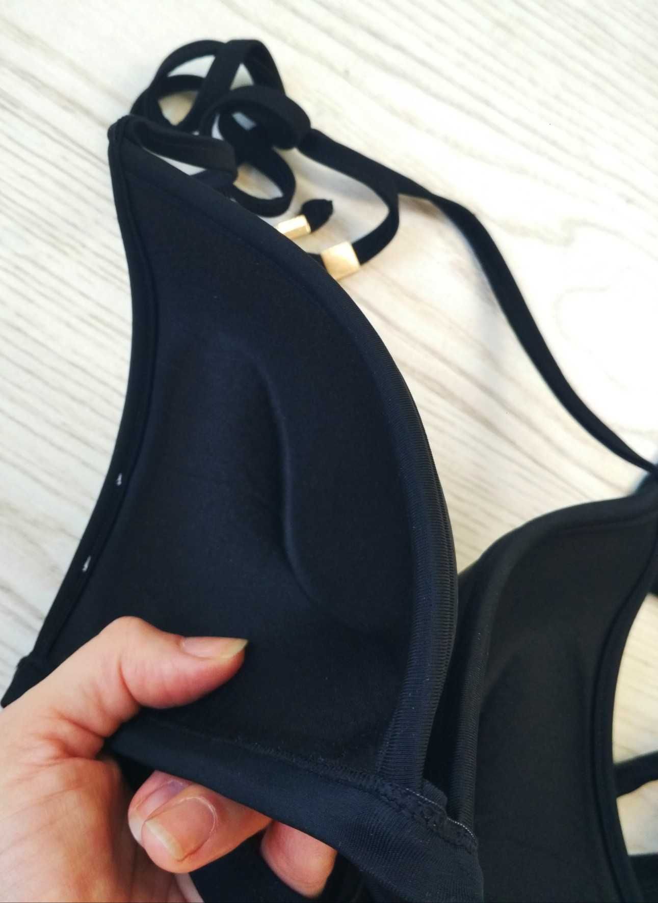 Czarny strój kąpielowy bikini wiazany stanik push up 75-80c majtki 40