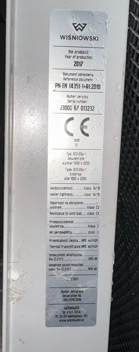 Drzwi aluminiowe zewnętrzne Wiśniowski ECO-Dsp-1 1000x2050