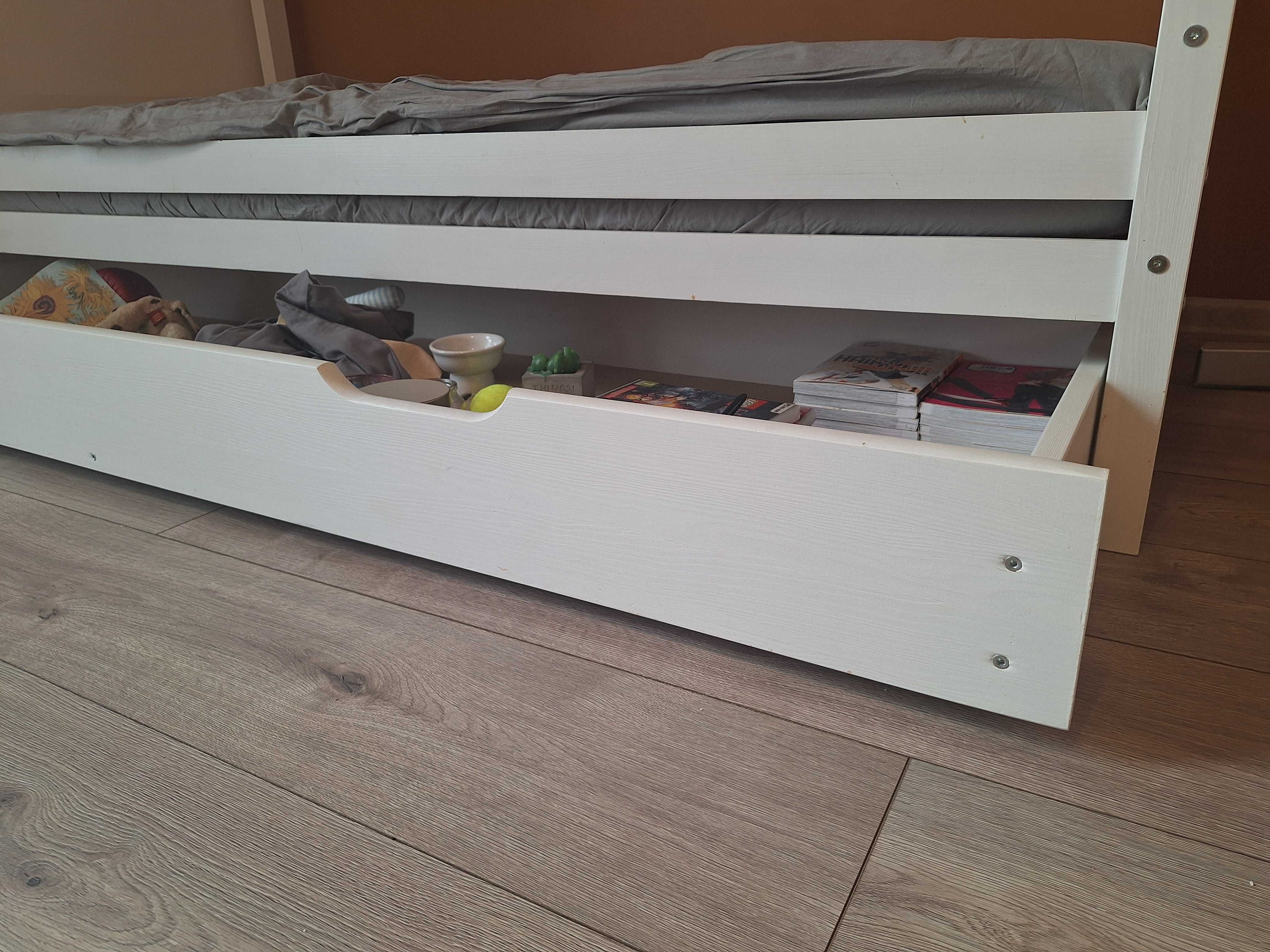 Białe łóżko drewniane 90x200 pojemnik szuflada