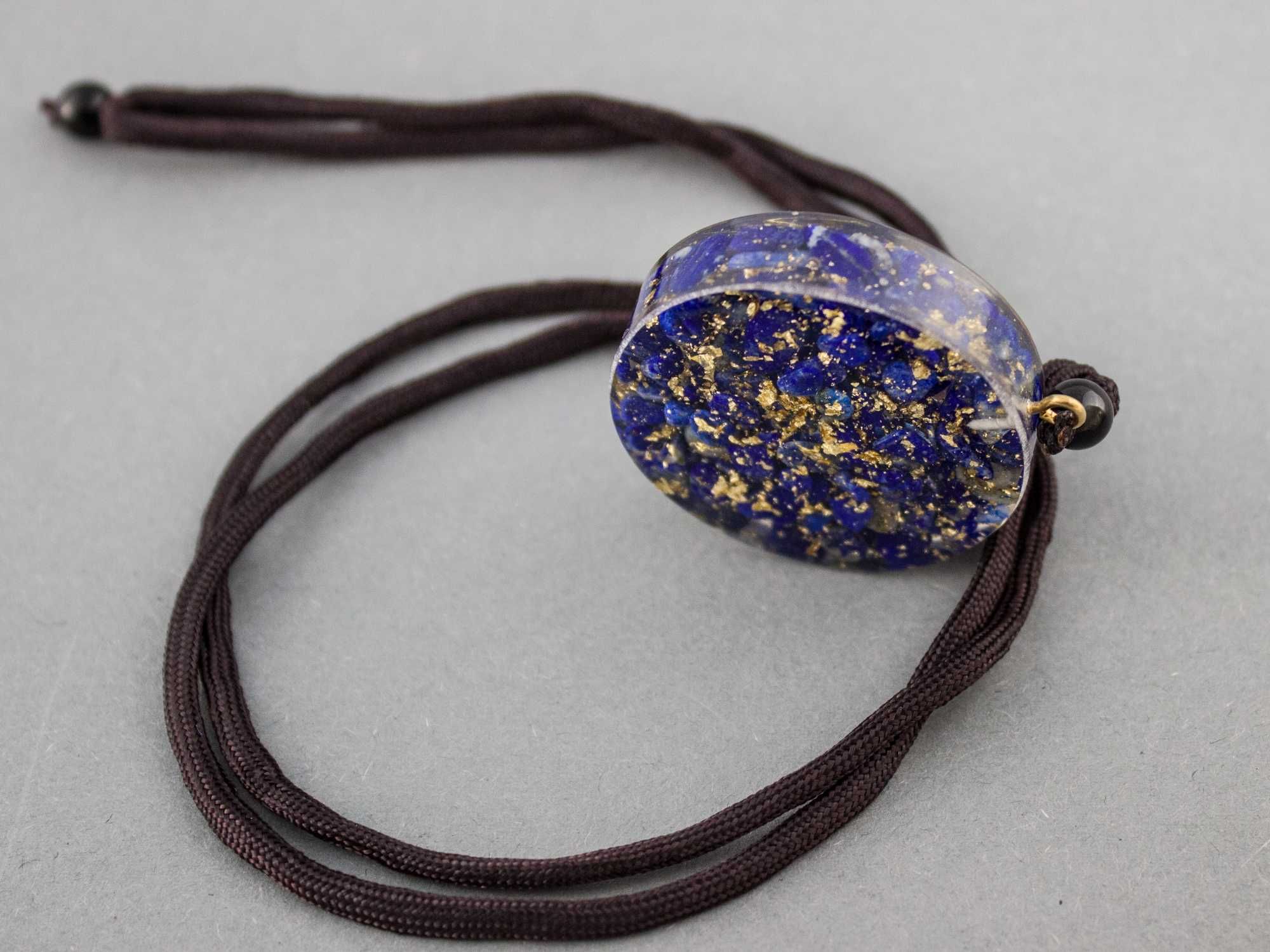 Piękny Naszyjnik Lazuryt Złota Folia Prezent Energia Lapis Lazuli