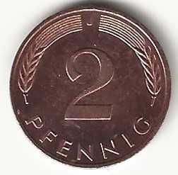 2 Pfennig de 1994 J, Alemanha Ocidental