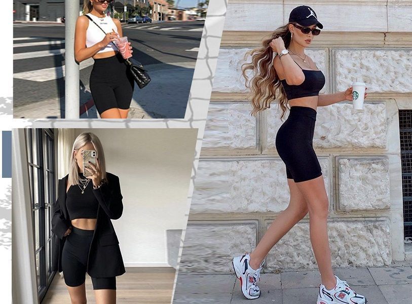 BLONGW Zestaw 3 Damskich Spodenek Sportowych Wysoki Stan Czarne S-M