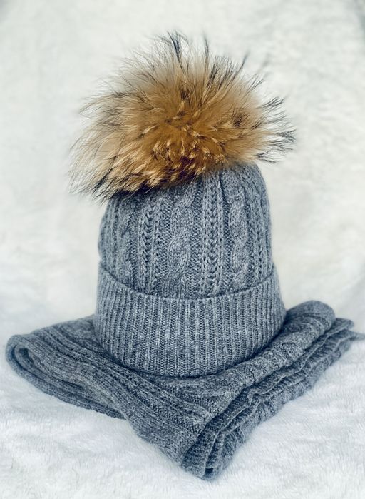 Zestaw CZAPKA & SZALIK • BECK Munich • kaszmir wełna pompon z jenota