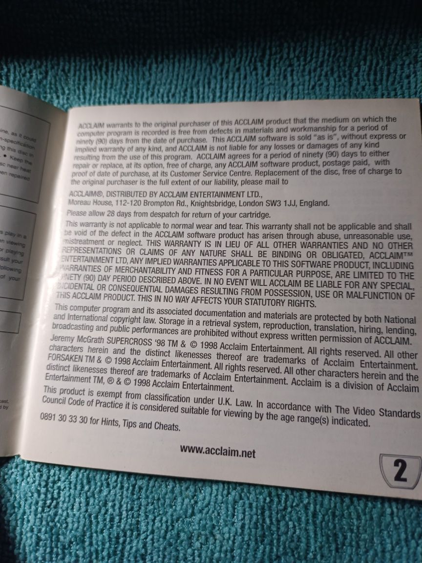Ps1  Jeremy McGrath super cross 98 psx psone Książeczka Manual