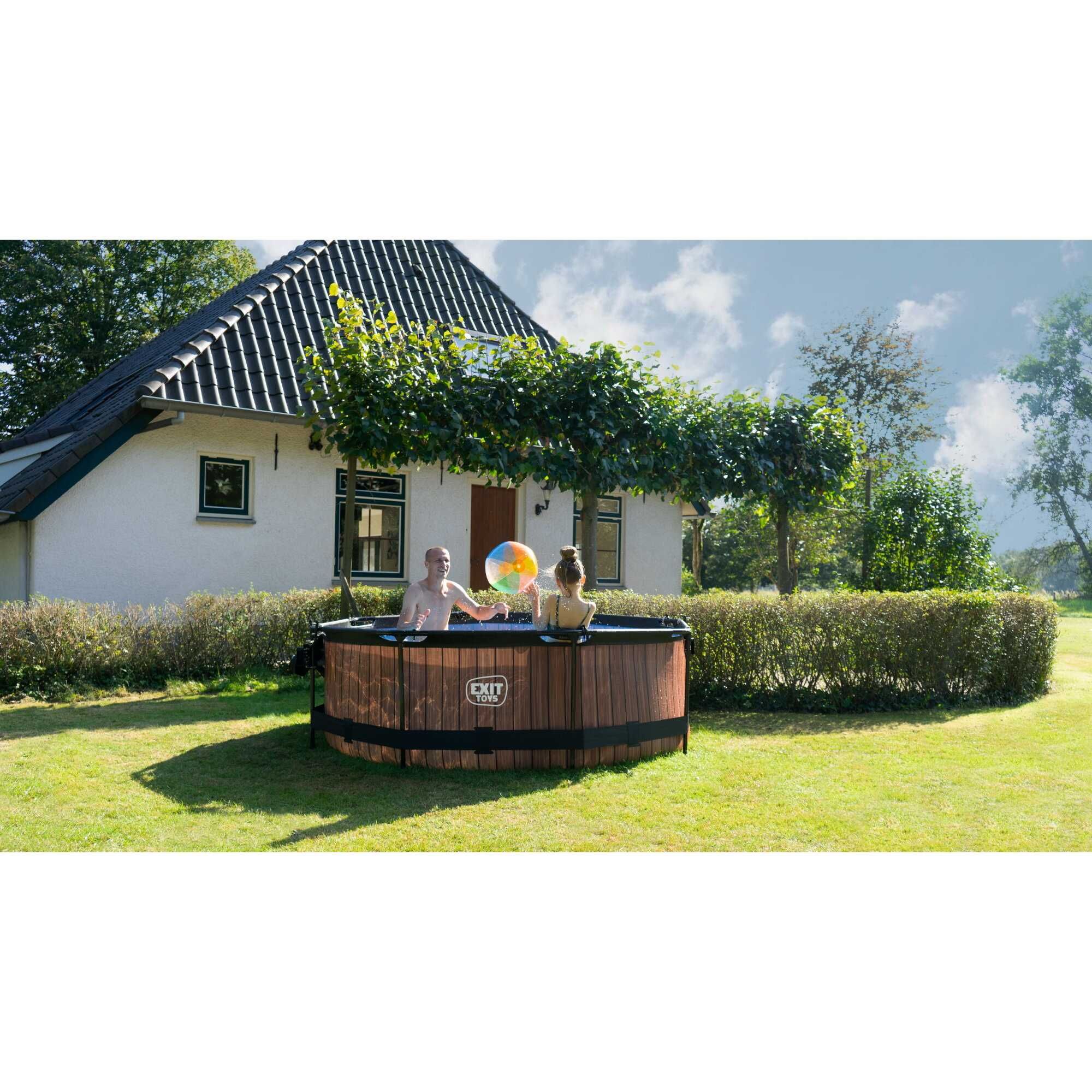 Basen Exit Wood brązowy okrągły 244 cm x 76 cm + pompa filtrująca