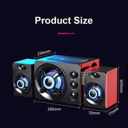 Блютуз колонки + сабвуфер 2x3+5W. Акуст. система 2.1 для ПК, Android