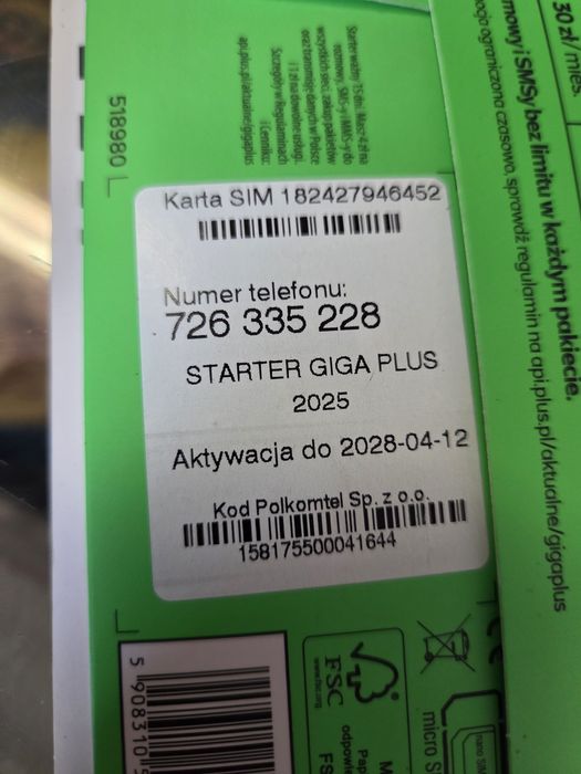 Starter PLUS nr 726/335/228 złoty numer