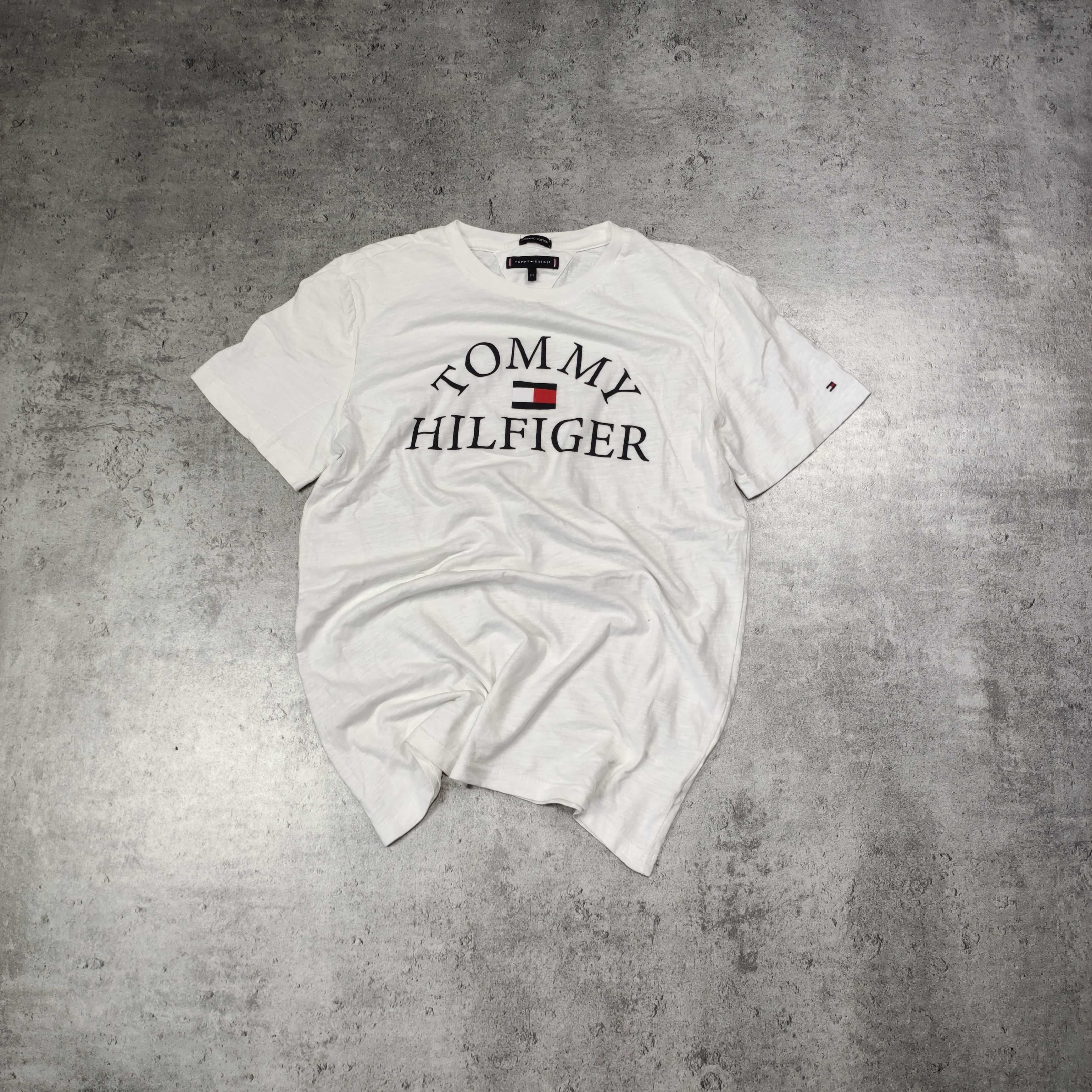 MĘSKA PREMIUM Koszulka Bawełna Lekka Duże Logo Biała Tommy Hilfiger