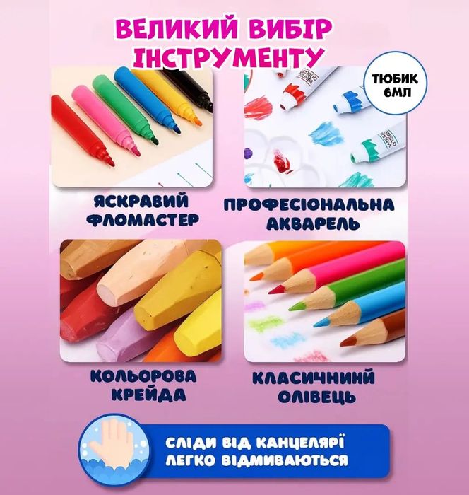 Подарочный набор для рисования в чемоданчике  145 предметов розовый