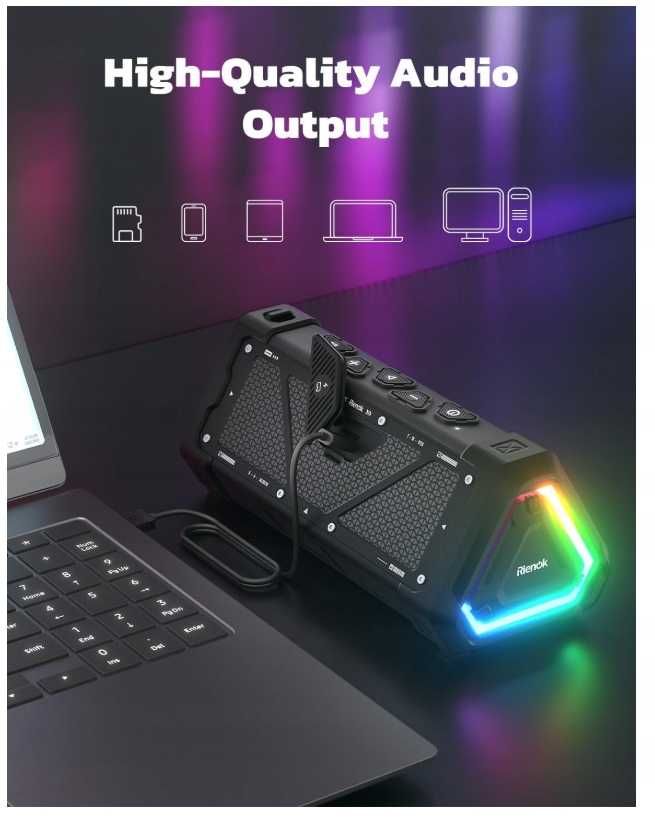 Przenośny Głośnik Bluetooth RIENOK S11 TWS 30W wodoodporny USB czarny