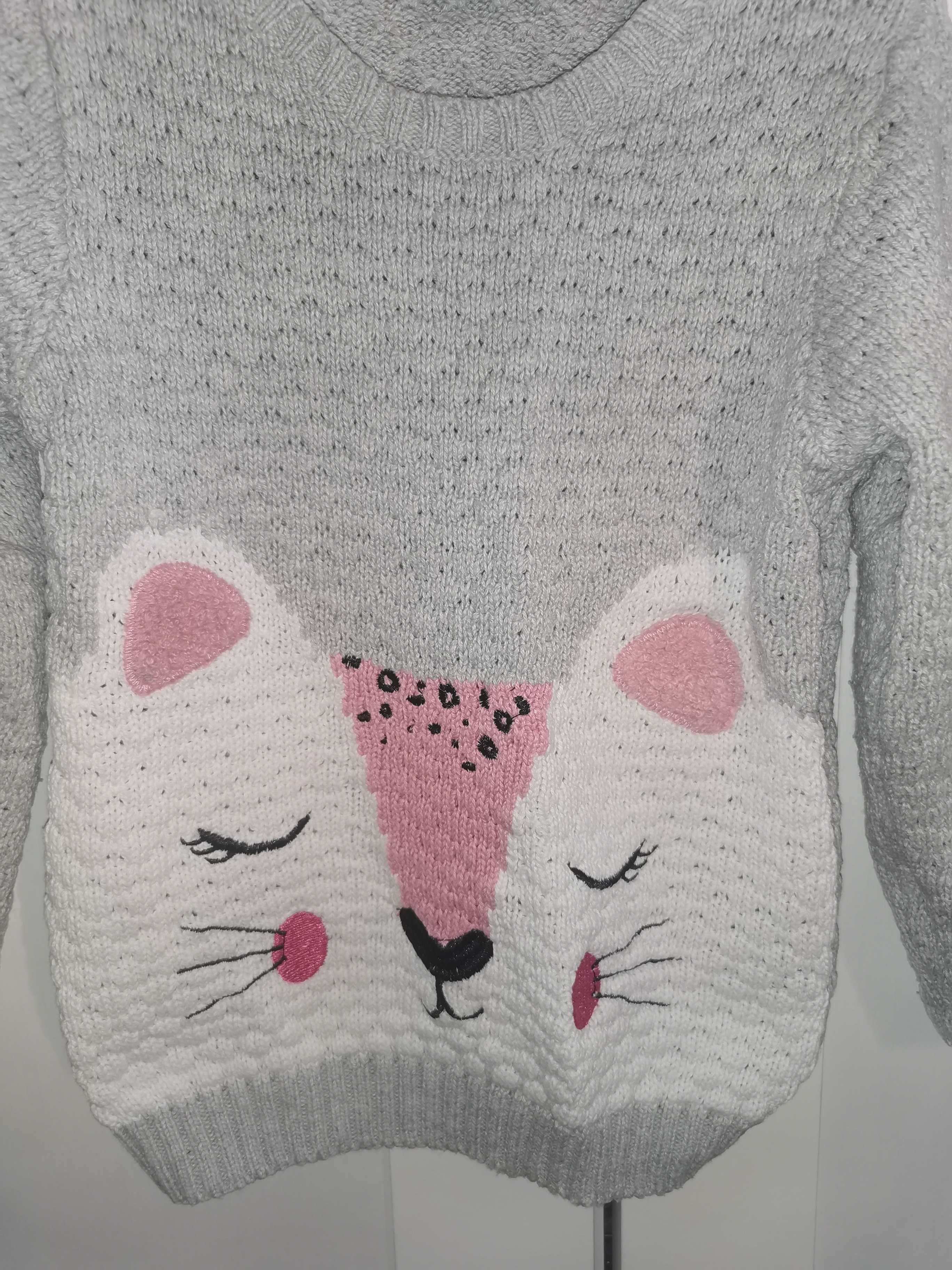 Sweter dla dziewczynki szary kotek 86